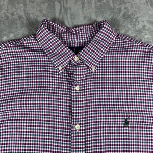 Ralph Lauren Mens XXL Classic Fit Gingham Button Down Shirt Purple White Check